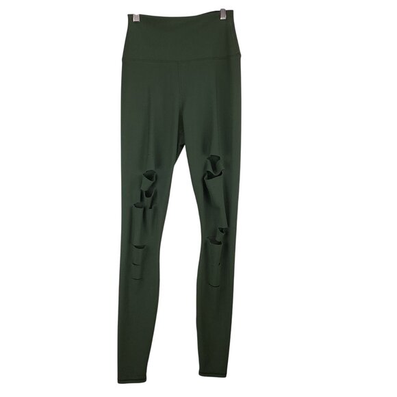 Alo Yoga Womens High Waisted Ripped Warrior Leggings Size XXS Hunter Green Athle - Picture 2 of 10
